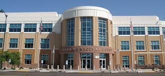 Mesa Municipal Court — front entrance with rotunda and flagpoles